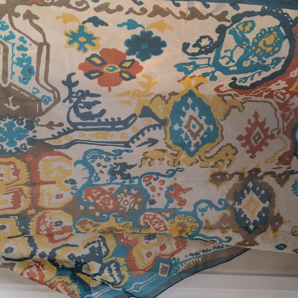 Vintage 70s Teal & Brown Scarf Sheer Aztec Print Western Boho Bandana - Picture 7 of 8